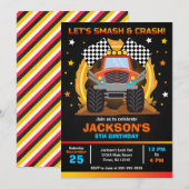 Invitation Monster Truck Birthday Bash (Devant / Derrière)