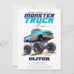 Invitation Monster Truck Blue Anniversaire