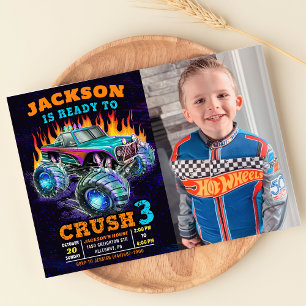 Invitation Monster Truck Boy 3th Birthday Photo