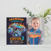 Invitation Monster Truck Boy 3th Birthday Photo (Debout devant)