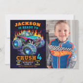 Invitation Monster Truck Boy 4th Birthday Party Photo (Devant)
