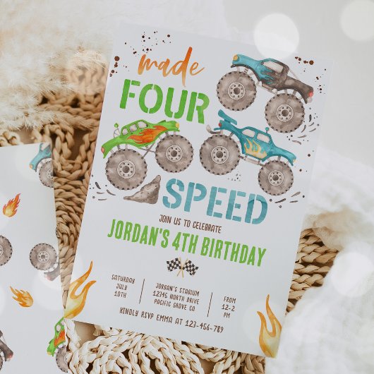 Invitation Monster Truck Boy Fabriqué quatre vitesses 4e anni