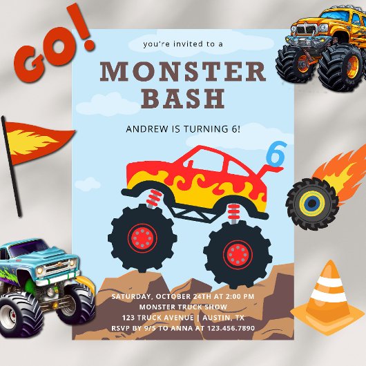 Invitation Monster Truck Boy fête d'anniversaire