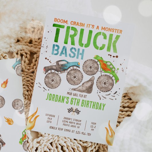Invitation Monster Truck Boy fête d'anniversaire