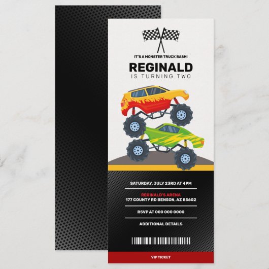 Invitation Monster Truck Boy Racing Anniversaire Jam Ticket (Devant / Derrière)