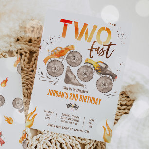 Invitation Monster Truck Boy Two Fast 2nd Birthday Party