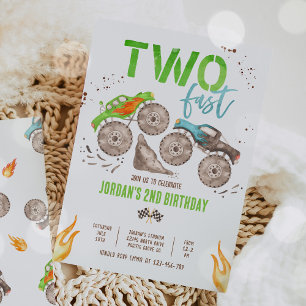 Invitation Monster Truck Boy Two Fast 2nd Birthday Party