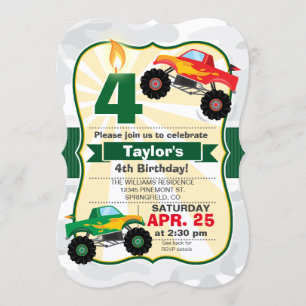 Invitation Monster Truck Boy's Birthday Party