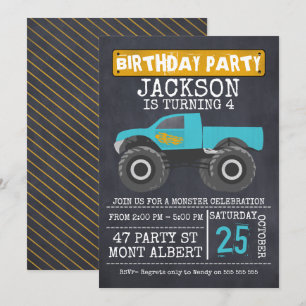 Invitation Monster Truck Chalboard Anniversaire Fête Invitati