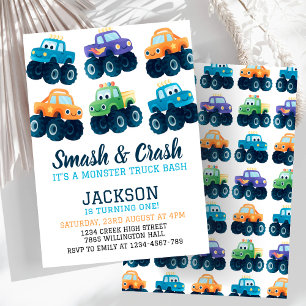 Invitation Monster Truck Colorful Car Boys Anniversaire