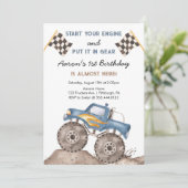 Invitation Monster Truck, Commencez Votre Moteur Garçons 1er  (Debout devant)