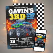 Invitation Monster Truck Cool Bleu 3e anniversaire Personnali