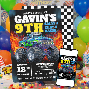 Invitation Monster Truck Cool Bleu 9e anniversaire Personnali