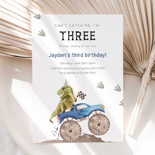 Invitation Monster Truck & Dinosaur 3e fête d'anniversaire