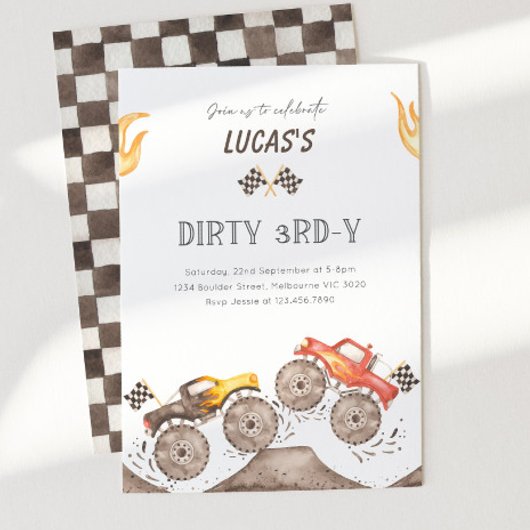 Invitation Monster Truck Dirty 3RD-Y 3rd Birthday Party