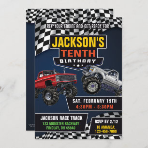 Invitation Monster Truck Jam fête d'anniversaire, n'importe q