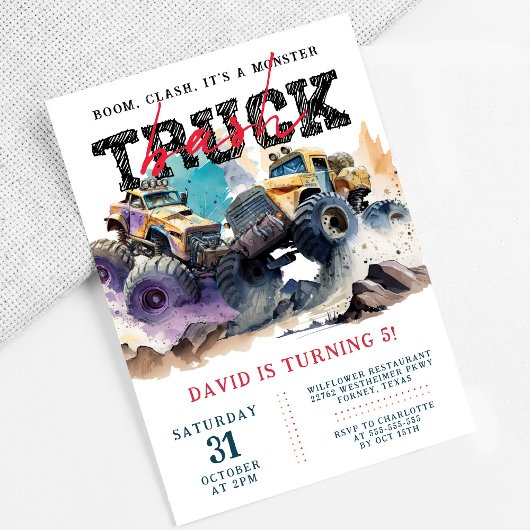 Invitation Monster Truck Modern Anniversaire de enfant Party