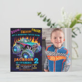 Invitation Monster Truck Smash Crash Boy Photo Anniversaire (Debout devant)