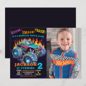 Invitation Monster Truck Smash Crash Boy Photo Anniversaire (Devant / Derrière)