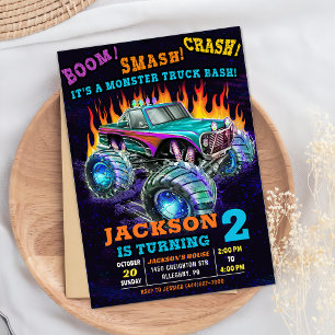 Invitation Monster Truck Smash Crash garçon fête d'anniversai