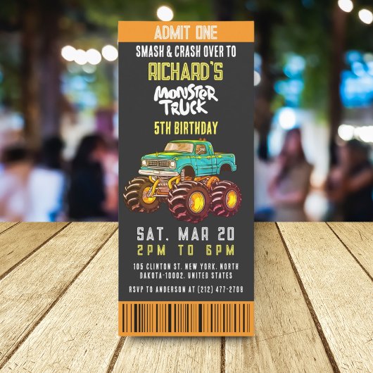 Invitation Monster Truck Smash et Rev Anniversaire de enfant 