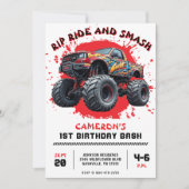 Invitation Monster Truck Smash Red 1er anniversaire fête (Devant)