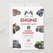 Invitation Monster truck, start your engine boy 4th birthday (Devant)