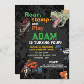 Invitation Monster truck & T Rex Boys anniversaire (Devant / Derrière)