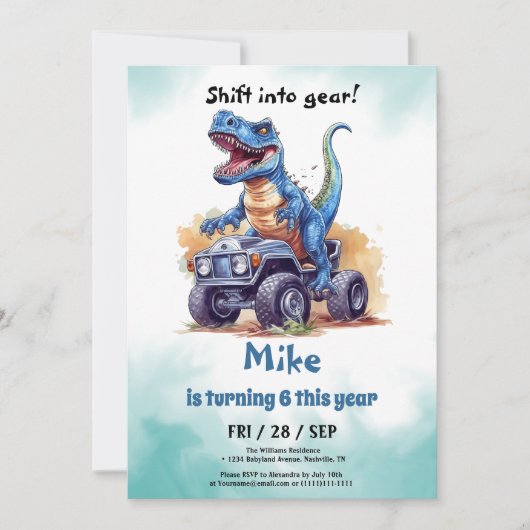 Invitation Monster Truck T-Rex garçon Anniversaire (Devant)