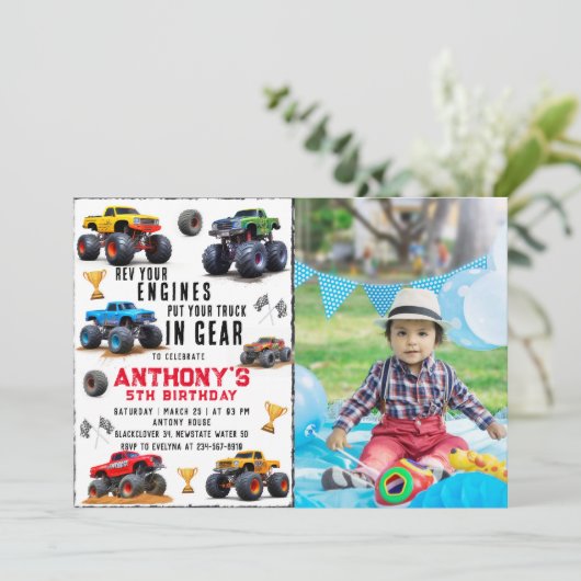 Invitation Monster Truck Team Anniversaire Avec Photo (Debout devant)