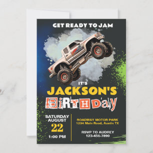 Invitation Monster Truck thème fête d'anniversaire