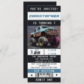 Invitation Monster Truck Ticket Boys Anniversaire Fête (Devant / Derrière)