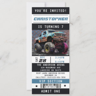 Invitation Monster Truck Ticket Boys Anniversaire Fête
