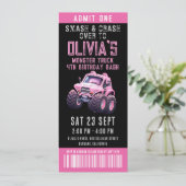 Invitation Monster Truck Ticket Girl's Birthday Party (Debout devant)