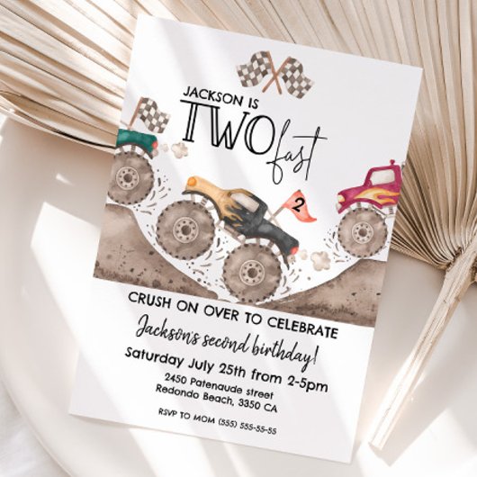 Invitation Monster Truck TWO FAST 2nd kids birthday
