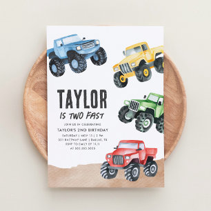 Invitation Monster Truck Two Fast Boy 2e anniversaire