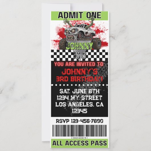 Invitation Monster Truck Zombie Invite (Devant)