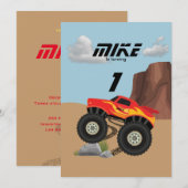 Invitation Monster wheels orange, jaune, rouge, vert bébé b  (Devant / Derrière)