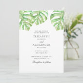 Invitation Monstera. Aquarelle verte mariage tropical (Debout devant)