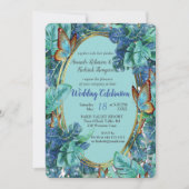 Invitation Monstera bleu turquoise Feuilles et papillons (Devant)