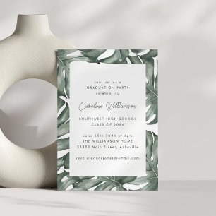Invitation Monstera Botanique Aquarelle fête de graduation