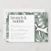 Invitation Monstera Botanique Aquarelle Vert Brunch Bubbly (Devant)