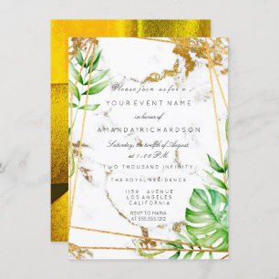 Invitation Monstera Gold Frame Verdure Marbre Tropical Lux