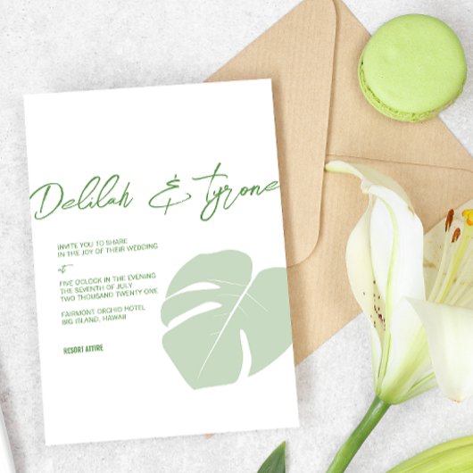 Invitation Monstera ・ Mariage tropical moderne ・ Feuille vert