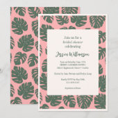 Invitation Monstera Plante Botanique rose Fête des mariées ve (Devant / Derrière)