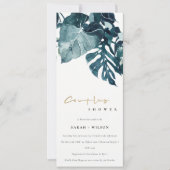 Invitation Monstera Tropical Blue Foliage Couples Douche (Devant)