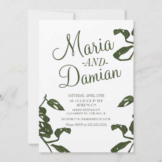 Invitation Monstera Tropical Cheese Vine Kraft Mariage (Devant)