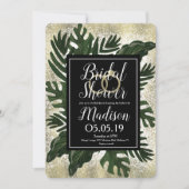 Invitation Monstera Tropical Faux Gold Splash Fête des mariée (Devant)