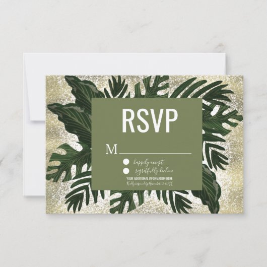 Invitation Monstera Tropical Faux Splash Or RSVP (Devant)