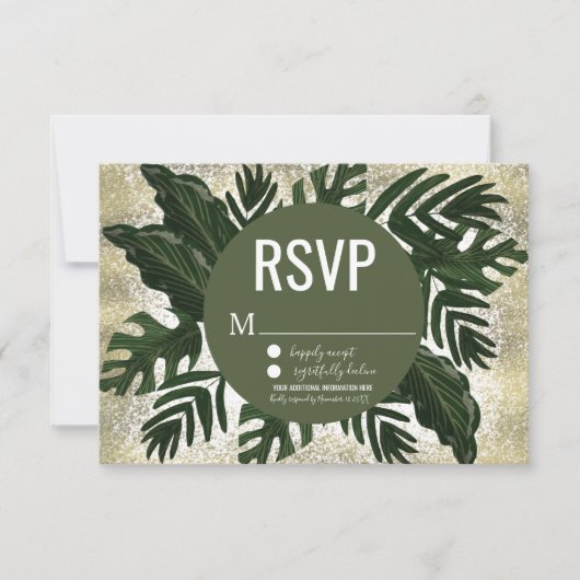 Invitation Monstera Tropical Faux Splash Or RSVP (Devant)